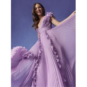 Mac Duggal Lilac Purple Pleated Ruffle Gown 49539 Maxi Dress Flutter Sleeve 4
